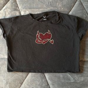 Bedazzled heart cropped shirt